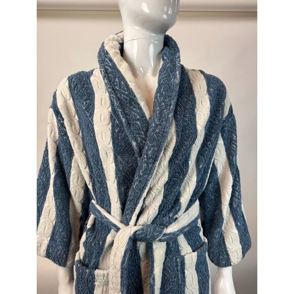 Nautica Vintage 80s Blue & White Striped 100% Cotton Robe One Size Made In Turke - Picture 16 of 16